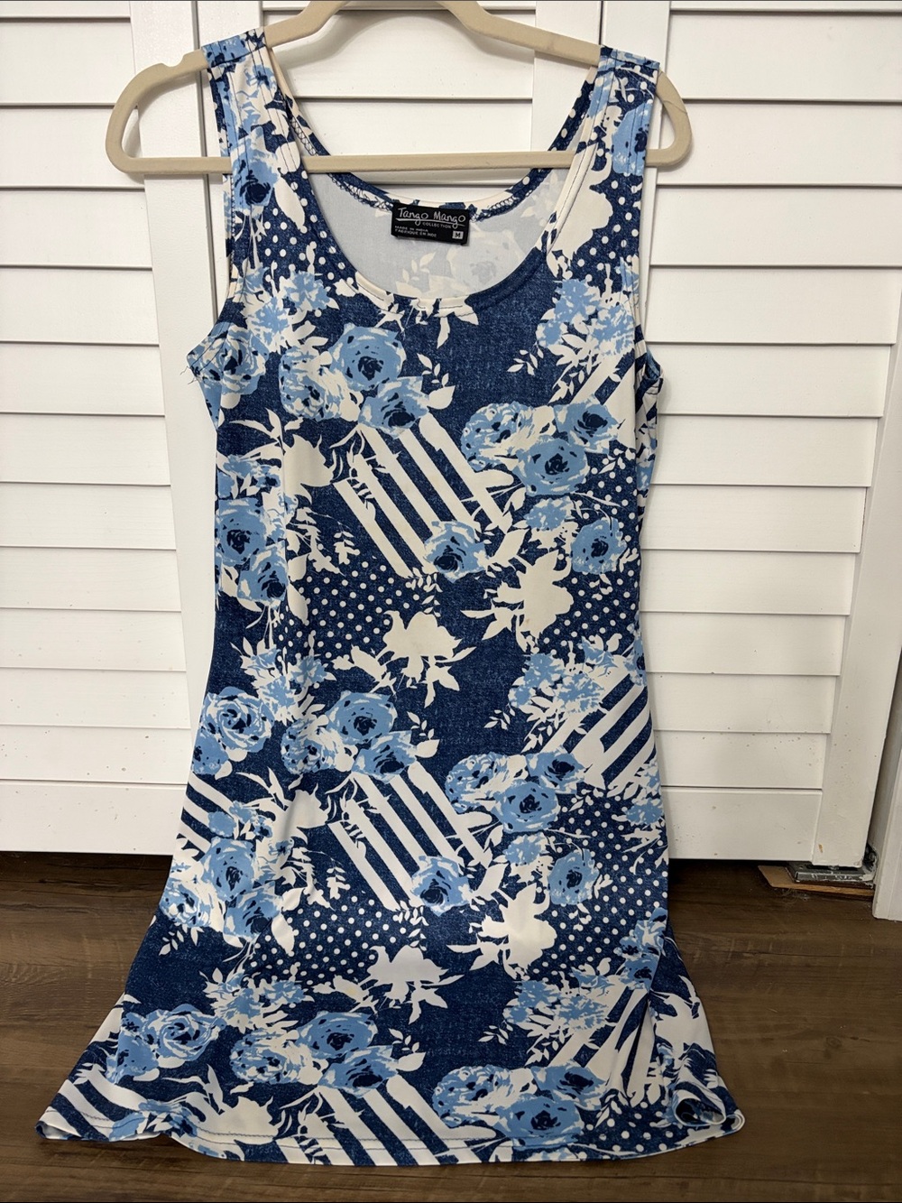 Blue Floral Knit Tank Dress by Mango